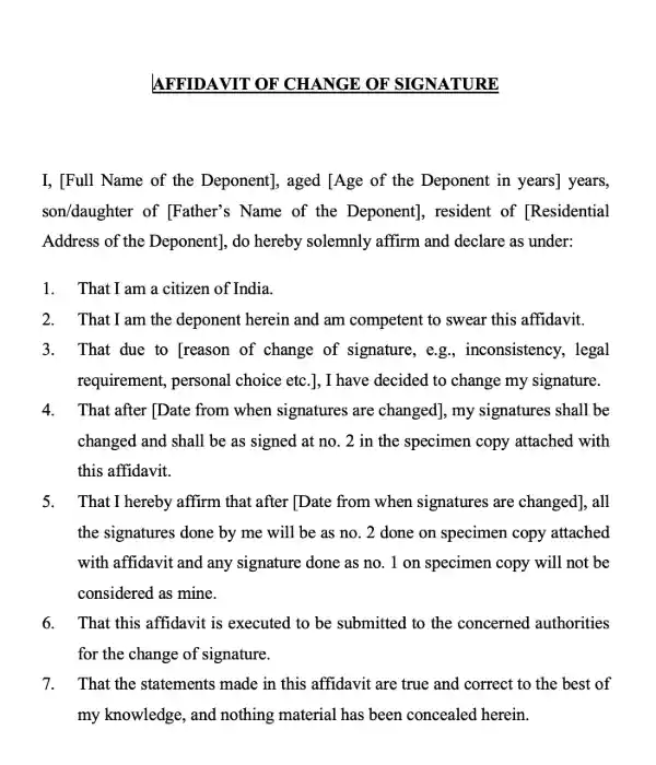 Change of Signature Affidavit Template