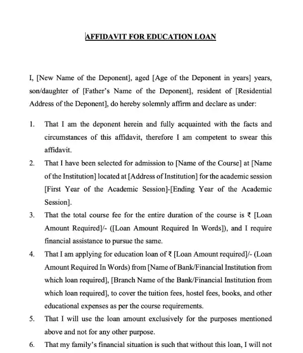 Education Loan Affidavit Template