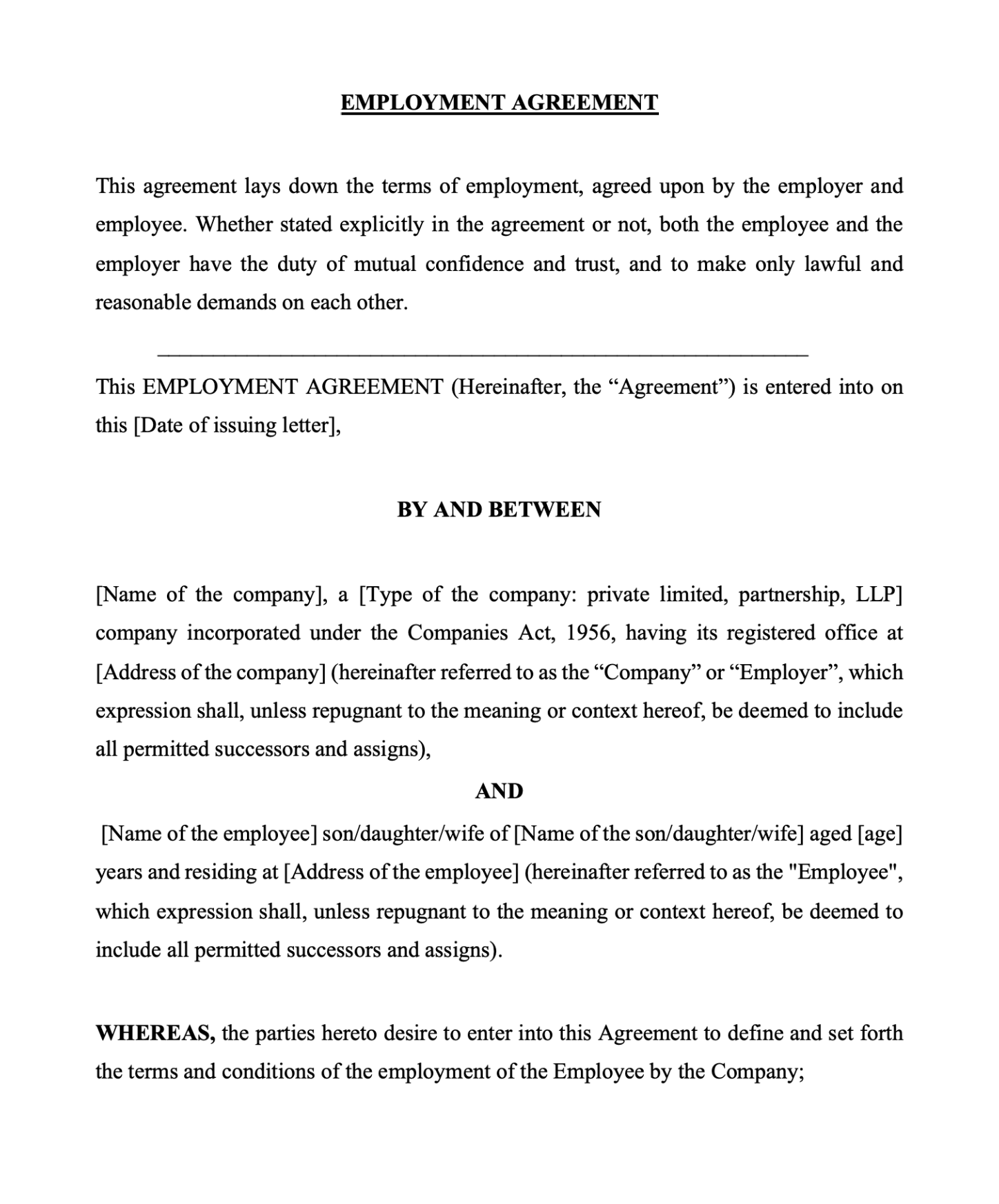 Employment Agreement Template