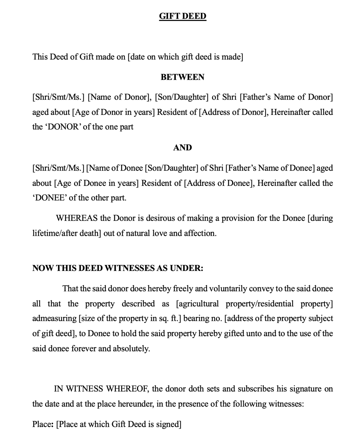 Gift Deed Template