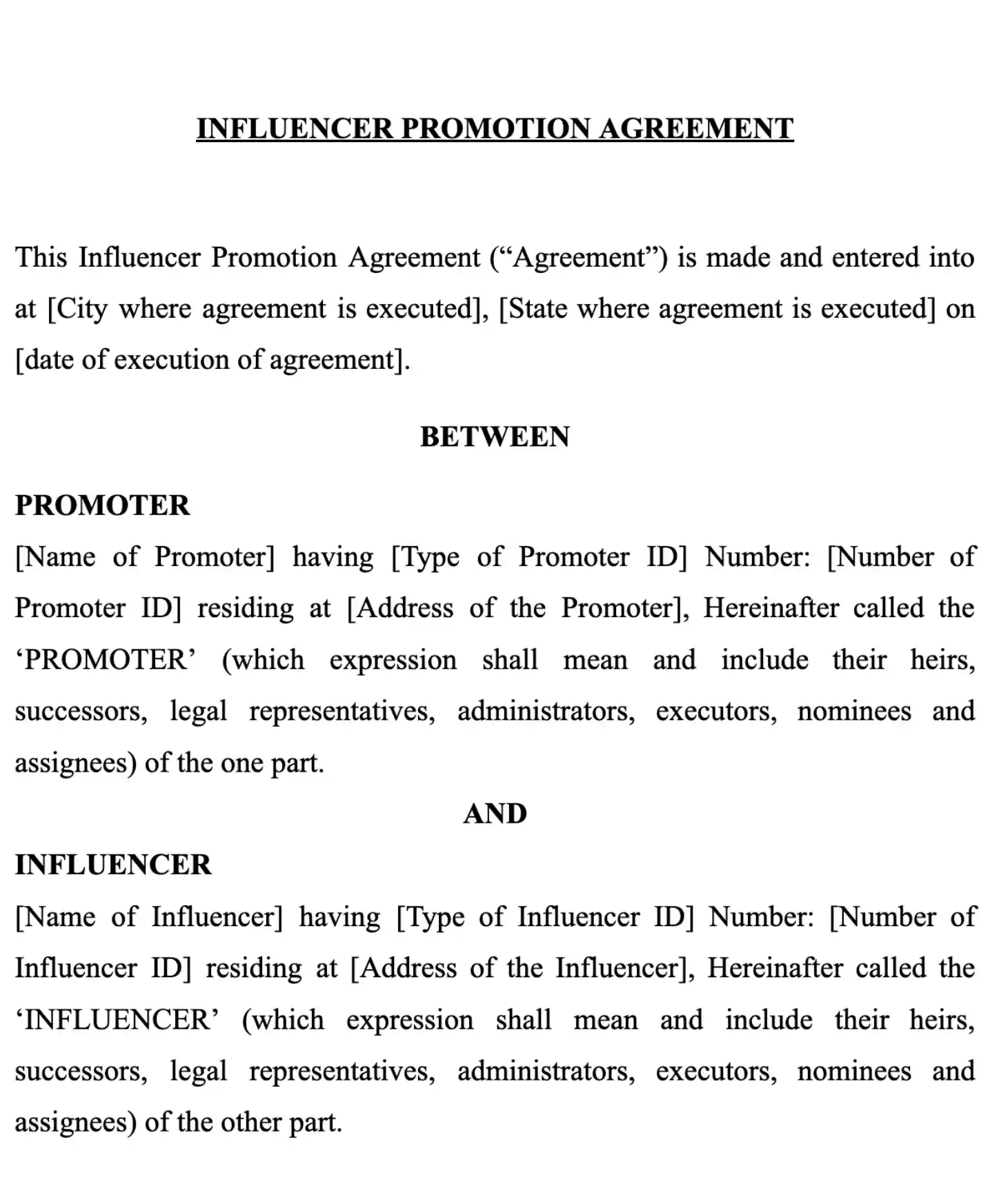 Influencer Promotion Agreement Template