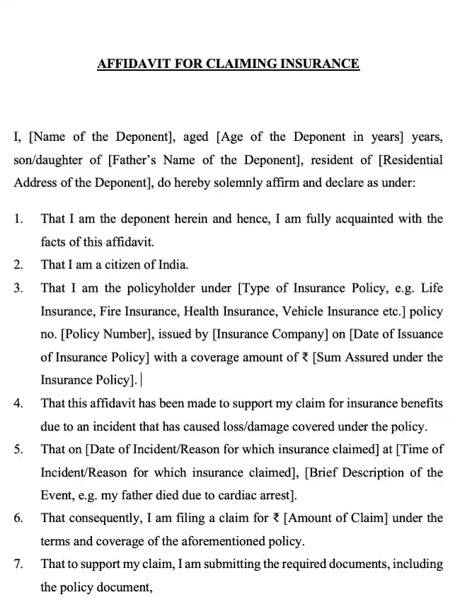Insurance Claim Affidavit Template