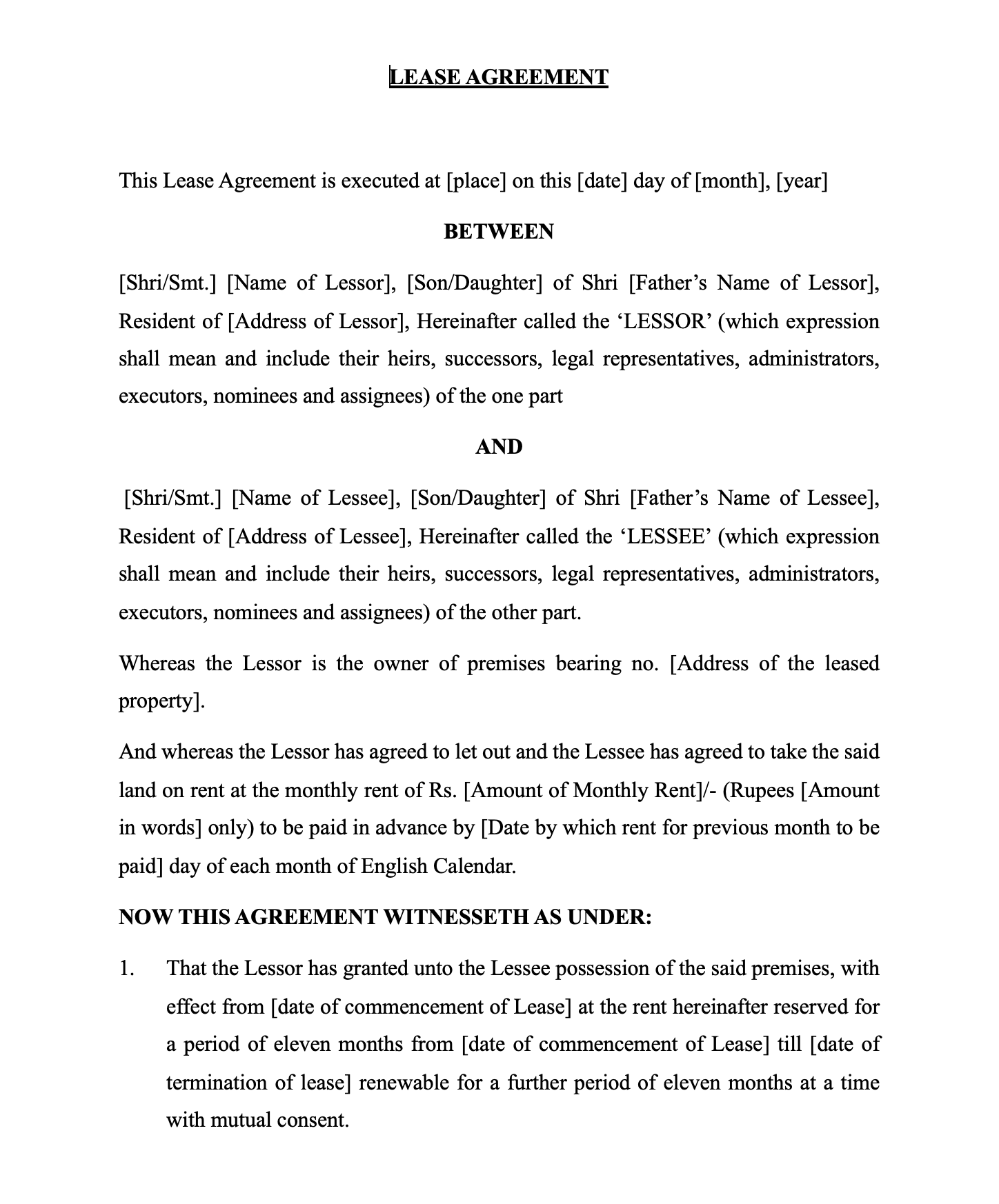 Lease Agreement Template