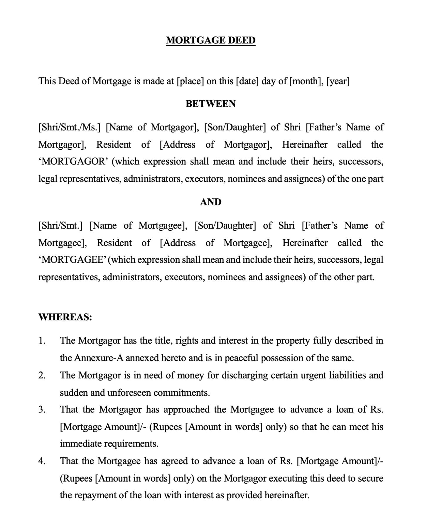Mortgage Deed Template
