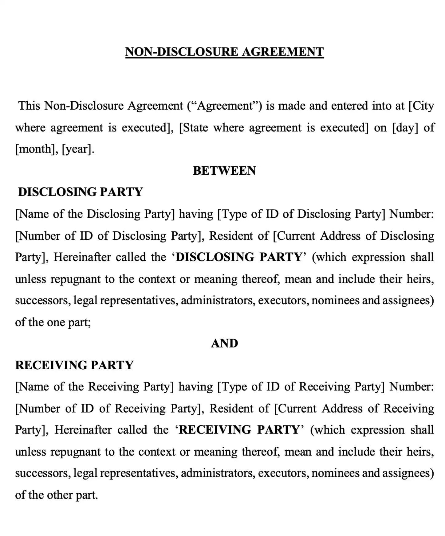 Non Disclosure Agreement Template