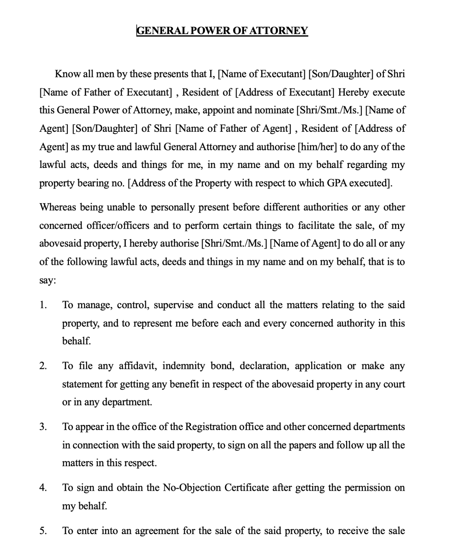 Power of Attorney Template