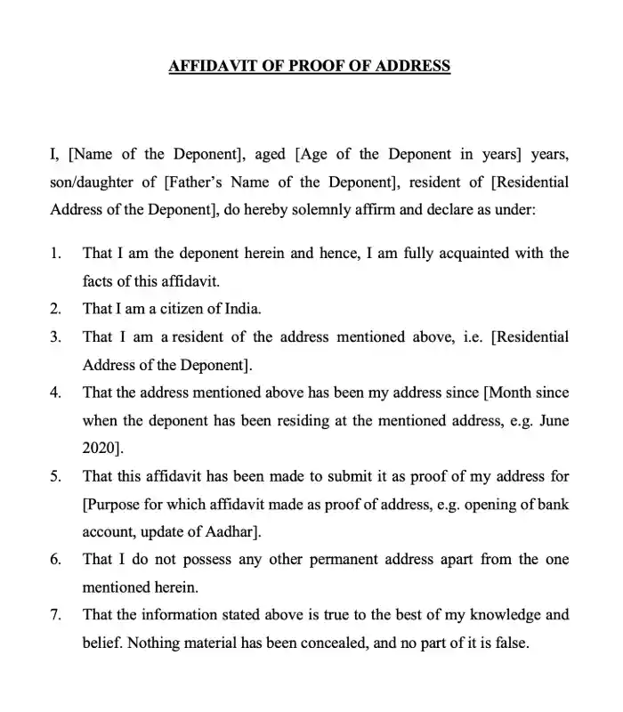 Proof of Address Affidavit Template